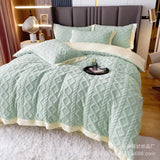 elvesmall Winter A thick milk velvet four-piece warm rabbit velvet solid color sheets quilt coral velvet bedding kit