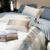 elvesmall -  High End 100s Long Staple Cotton Bedding Set Queen Embroidery 100% Cotton Duvet Cover Set with Bed Sheets Quilt Cover Pillowcase