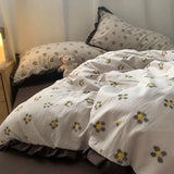 elvesmall French Style Bedding Set Pastoral Colored Grape Double-layer Gauze  Light Purple Washing Cotton Duvet Cover Bed Sheet Comforter