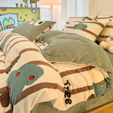 elvesmall  Winter Thickened Warm Flannel Queen Bedding Set Home Textile Cartoon Cute Duvet Cover Sheet Pillowcase 4pcs Luxury Bed Linen Set