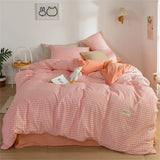 elvesmall Japan Style Bedding Set Plaid Queen Size Duvet Cover Set With Sheets Bedroom Decor Skin Friendly King Single Double Bedding Sets
