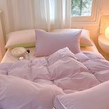 elvesmall  Simple Fresh Queen Bedding Set 100% Cotton Soft Comfortable Duvet Cover Set with Sheets Quilt Cover and Pillow Covers Bed Sets