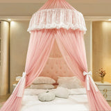 elvesmall Hung Dome Mosquito Net for Baby Children Princess Style Round Top Double Layer Yarn Suspended Ceiling