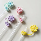 elvesmall Cute Flower Straw Cover Cap For Stanley Cup 30 oz 40 oz Tumbler Accessories Kawaii Silicone Straw Toppers Tips  For 10mm Straws