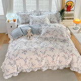elvesmall 1pc Ruffles Duvet Cover Pure Cotton Comforter Cover Floral Style Bed Covers housse de couette Girls Quilt Cover (No Pillowcase)