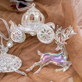 elvesmall  Christmas Decoration Acrylic Crystal Carriage Bells Elk Butterfly Christmas Tree Ornaments for Ice Xmas Party Decor Velas