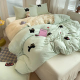 elvesmall Bedding Set 2024 New Four Seasons Super Soft Washed Cotton Towel Embroidery Duvet Cover Four Piece Set - Lucky Cat Series