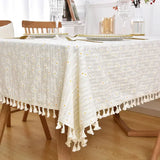 elvesmall  Cotton Blend Tablecloth Beige Floral Printed Washable Farmhouse Table Cover for Wedding Party Living Room Baby Shower Decoration