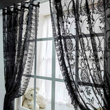 elvesmall  1PC Black Side Lace Sheer Curtain for Living Room Voile Drape Kitchen Window Treatment Grommet Ring Custom
