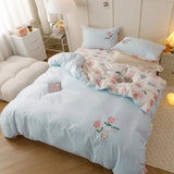 elvesmall Bedding Set Home Textiles Pure Cotton Washed Cotton Embroidered Bed Sheet Quilt Cover Pillowcase Four-Piece Set