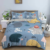 elvesmall Hedgehog Duvet Cover Set 3D Cartoon Hedgehog Flower 2/3PCS Bedding Set Kids Boys Girls Animal Queen Size Polyester Quilt Cover