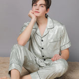 elvesmall  New Typle High Quality Spring Autumn Silk Pajamas Set Men Ice Silk Short Sleeve Large Size Home Wear Suit Male Feel Cool Summer