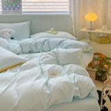 elvesmall Iins Seersucker Washed Cotton Four-Piece Bedding Set Cotton Solid Color Quilt Cover Set Bedding Three-Piece Set Bed Sheet