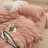 elvesmall Solid Pinch Pleated Ruffles Duvet Cover Set Soft 4Pcs Bedding set 1 Duvet Cover 1Bed Sheet and 2 Pillow Shams Doubel Queen size