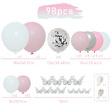 elvesmall 98pcs Pink Silver Butterfly Balloon Garland Arch Kit Birthday Party Decoration Kids Wedding Decor Baby Shower Girl Latex Baloon