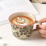 elvesmall  -  1pc 330ml 11.16oz Flowers Pattern Coffee Mug Ceramic Coffee Cup Vintage Tea Cup Gifts For Family Coworkers Birthday Day Gifts