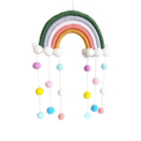 elvesmall  Hand-woven Rainbow Clouds Hanging Decoration Colorful Pom Pom Felt Ball Tassel Wall Window Girls Baby Hanging Room Decoration