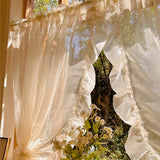elvesmall  Light Gold Sparkling Translucent Ruffle Curtain for Living Room Sheer Voile Drape Window Treatment Wedding Custom #E