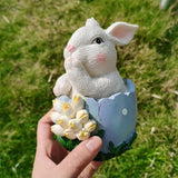 elvesmall 5.3 Inches Easter Bunny Eggs Resin Statue Collectibles Decorations for Home Decor Rabbit Gift
