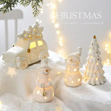 elvesmall Ceramic Christmas luminous snowman luminous car small desktop home ornament Christmas gift