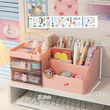 elvesmall Multifunctional Kawaii Pen Holder Organizer Desktop Stationery Pencil Storage Box Drawer Desk Cute Ins Multi-layer Storage Box