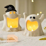 elvesmall Ceramics Ghost Candle Holder Cute Halloween Candle Holder Home Table Candlestick Holder Decor Aroma Holder For Home Party Decor