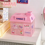 elvesmall Transparent Desktop Storage Box Creative Small House Pen Holder Student Kawaii Stationery Cosmetic Organizer Rack Drawer Cute