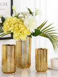 elvesmall  Simple electroplated striped gold solid color flower arrangement Ceramic vase Modern decoration vase home decoration ins
