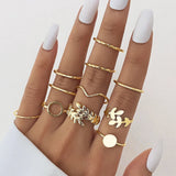 elvesmall Exaggerated Punk Rings Set Snake Heart Chain Butterfly Gold Color Metal Finger Ring for Women Fashion Jewelry Gift