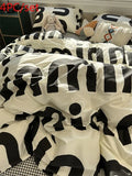 elvesmall  Ins Black and White Graffiti Crocodile Kitten Bed Pure Cotton Duvet Cover Bed Sheet