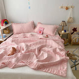 elvesmall  Korean Ruffles Quilted Summer Comforter Set or Single Quilt High Quality Princess Pleated Quilts Soft Skin-friendly Thin Blanket