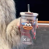 elvesmall -  600/900ml Sport Water Bottle With Straw Handle Cute Plastic Large Cup Drinking Ice Coffee Tea Juice Gym Travel Portable Cups