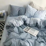 elvesmall Nordic Princess Pink Bedding Set Girls Adults Twin Full Queen Size Bed Flat Sheet Duvet Cover Pillowcases Solid Color Bed Linen
