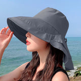 elvesmall Women's Summer Hat for The Sun Wide Brim UV Neck Protection Solar Beach Bucket Hats Foldable Ponytail Travel Panama Caps Female