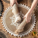 elvesmall 4pcs Bohemian Diameter38cm/15inch Round Insulated Anti-scald Placemat Cup Coaster Mats Non-Slip Kitchen Accessories with Tassels