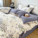 elvesmall Vintage Floral Style Bedding Set No Filler Soft Fall Winter Thickening Duvet Cover Flat Sheet Pillowcase Full King Bed Linen