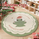 elvesmall Cute Cartoon Christmas Round Living Room Carpet Festive Christmas Tree Comfortable Soft Bedroom Round Rugs Home Decoration Rug