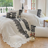 elvesmall  French Retro Bedding Sets Luxury Princess Lace Cotton Ruffle Duvet Cover Set Bed Sheet King Size Bedding Set Bed Comforter Set