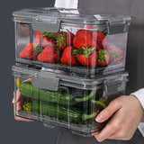 elvesmall  Vacuum Food Storage Container Transparent Fridge Organizer with Drain Net Large Capacity Food Dispenser for Kitchen Storage Box