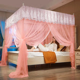 elvesmall  Embroidery Lace Palace Mosquito Net with Stainless Steel Bracket Square Princess Mosquito Tent for Bed Double Bed Nets Canopy