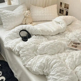 elvesmall Bedding Set, Checkered Bubble Wash Cotton Quilt Set, Four Pieces, Ins Korean High Quality Bedding Sheet Set, Dormitory 3 Pcs
