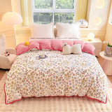 elvesmall Cute Floral Pure Cotton Duvet Cover Milk Velvet Thickened Colorful Flowers Comforter Covers Soft Warm Bedding for Kids Adults