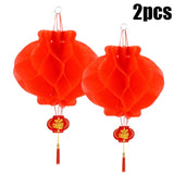 elvesmall  2Pcs Chinese Lanterns New Year Red Paper Lantern Honeycomb Hanging Lantern Hanging Decoration Wedding Party New Year Decorations