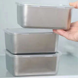 elvesmall Stainless Steel Food Storage Serving Trays Rectangle Sausage Noodles Fruit Dish With Cover Home Kitchen Organizers Food Containe