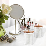elvesmall Acrylic Makeup Organizer Cotton Swabs Containerwith Bamboo Lid Cosmetic Transparent Box Cotton Pad Organizer Jewelry Storage Box