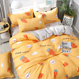 elvesmall  Cute Bear Bedding Set Girls Boys Kids Single Double Size Flat Sheet Duvet Cover Pillowcase Bed Linens White Blue Home Textile