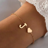 elvesmall 26 English Initial Letter Bracelets for Lovers Women Men DIY Personalized Name Alloy Heart-shaped Bracelets Jewelry Anniversary