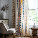 elvesmall Geometric Semi-Blackout Windows Curtains Bohemian Cotton Linen Curtain with Pom Pom Trims for Dining Living Rooms Bedroom