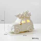 elvesmall Ceramic Christmas luminous snowman luminous car small desktop home ornament Christmas gift