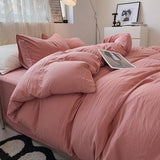 elvesmall INS Style Minimalist Solid Color Duvet Cover Soft Two Person Comfortable Bedding Set Luxurious Hotel Apartment Home Decoration